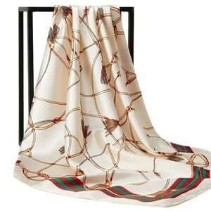 Chain Scarf Vintage Style Satin Cream Scarf Bandana